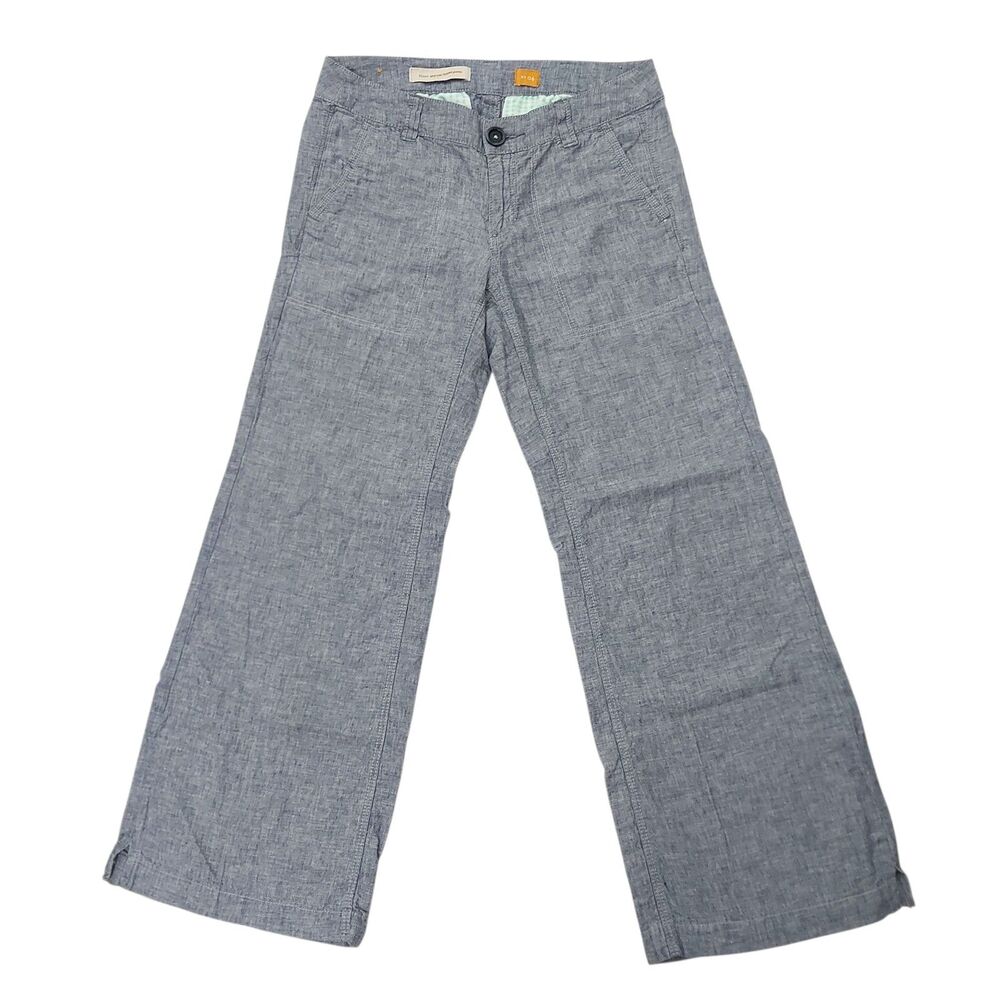 Anthropologie Pilcro  Wide Leg Pants Womens 4 Blue Linen Cotton Coastal Beach